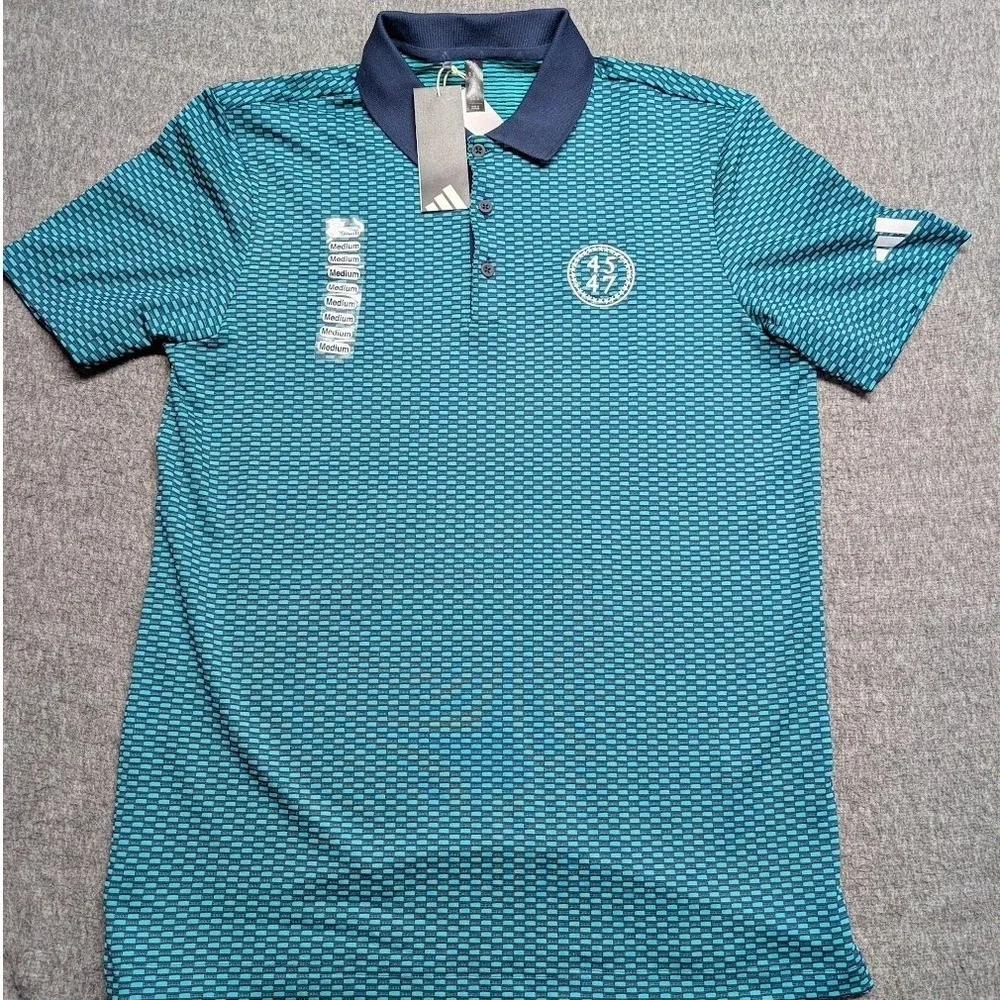 Adidas Polo Shirt Mens Medium Teal Blue Patterned Golf Top Trump Tower 45 47